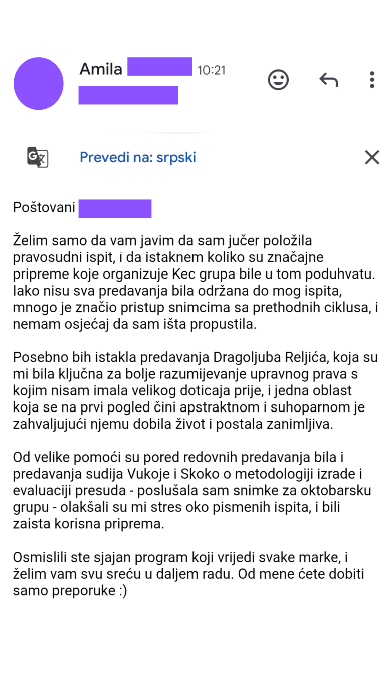 Iskustva polaznika Pripremne nastave - Nivo BiH Kec grupe